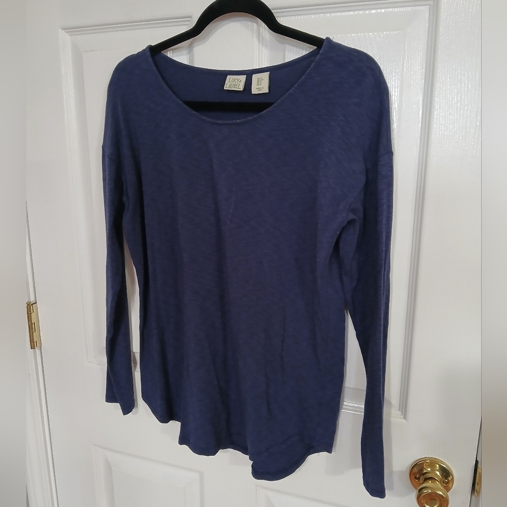 Lucy & Laurel Indigo Long Sleeve Top Basic Layering Cotton Modal